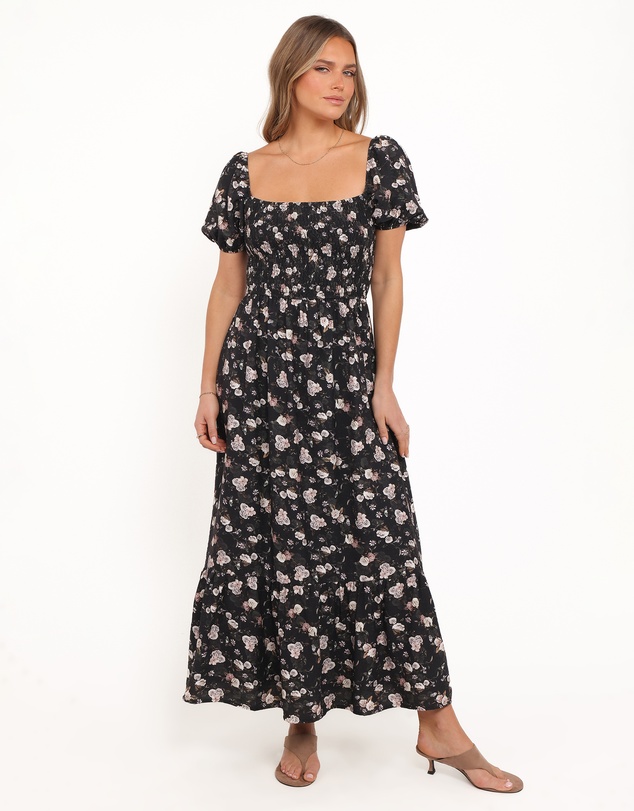 Petal & Pup - Cecelia Puff Sleeve Maxi Dress - Black Floral