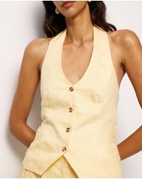 AERE - Ana Linen Button Front Halter Top