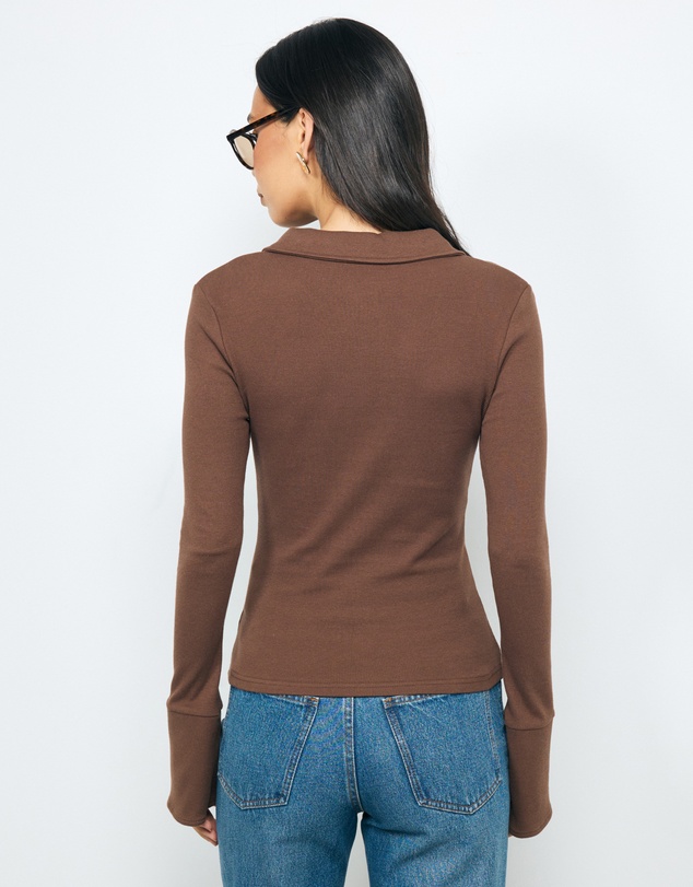 AERE - Indie LS Rib Polo Top