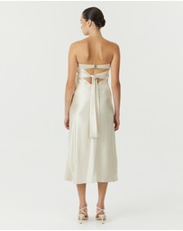 Third Form - Satin Tie Back Strapless Midi Dress