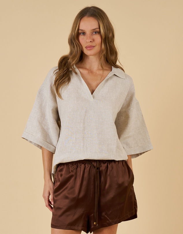 CAMIXA - Elba Linen V-Neck Top