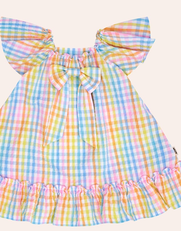 Huxbaby - Rainbow Check Bow Dress - Babies-Teens
