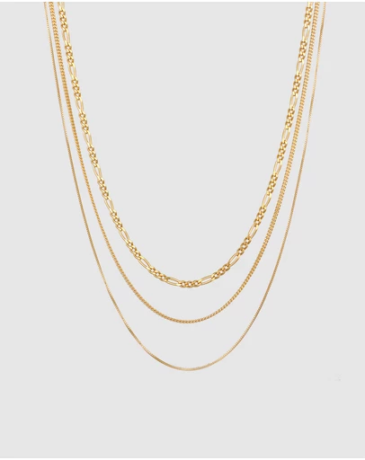 Kuzzoi - ICONIC EXCLUSIVE - Mixed Chain Necklace Set in Gold-Plated 925 Sterling Silver