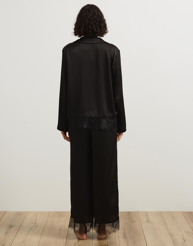 Atmos&Here - Pearl Lace Trim Long Sleeve Satin Pyjama Set