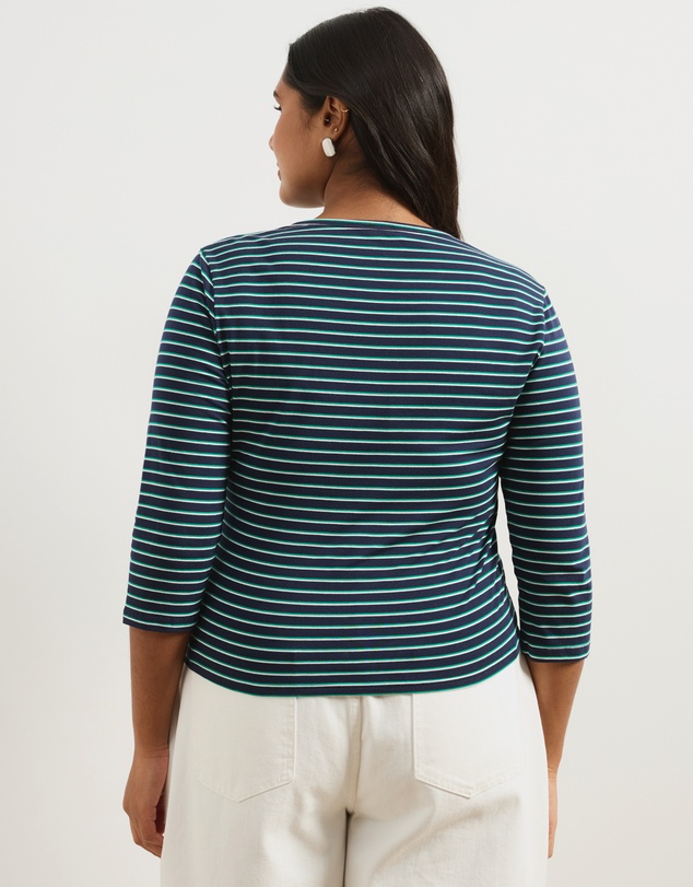 Atmos&Here Curvy - Layla 3/4 Sleeve Stripe Tee