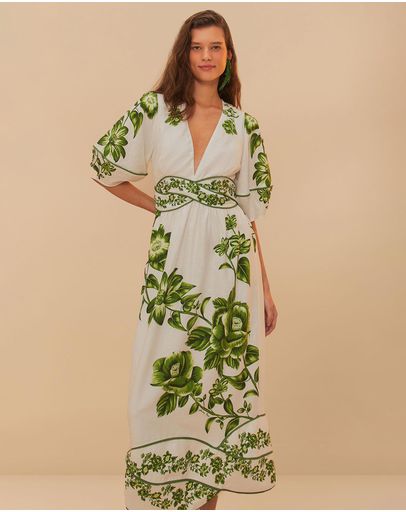 Green Floral Cascade Off-White
