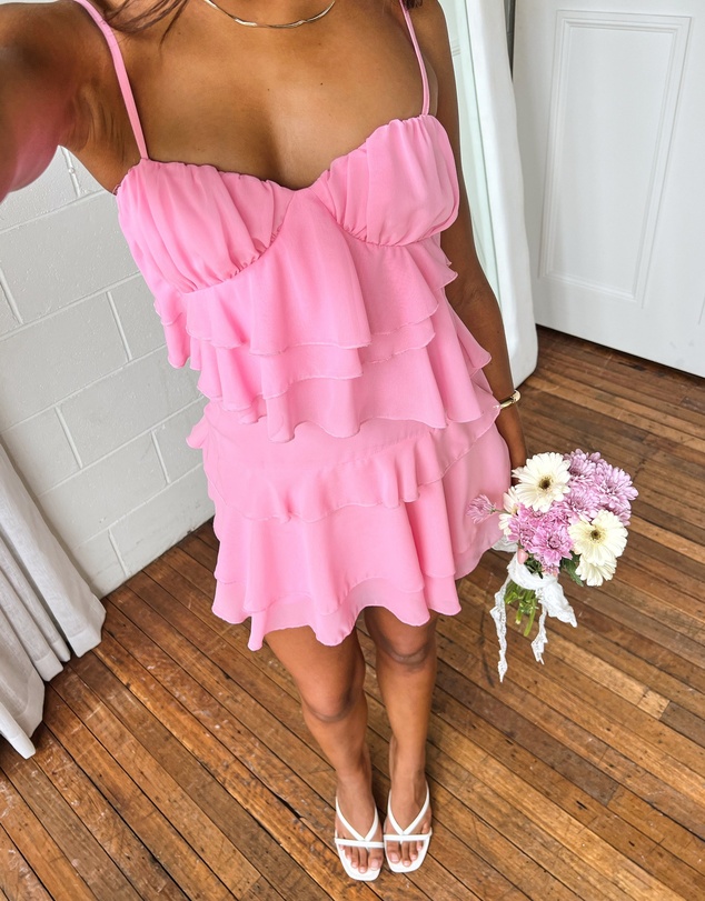 Beginning Boutique - Kamala Pink Ruffle Mini Dress