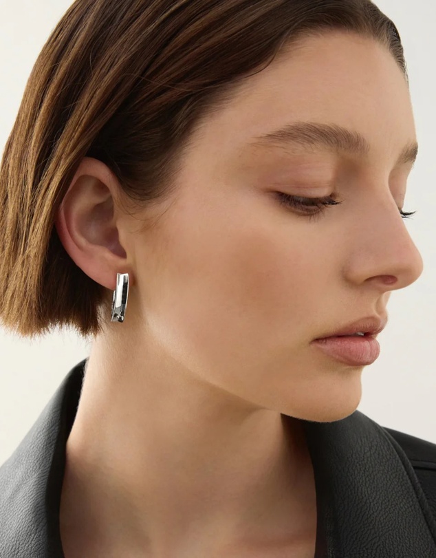 Najo - Swan Silver Huggie Earrings