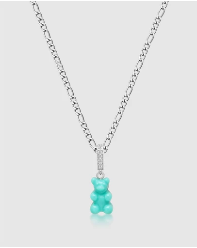 Nialaya Jewellery - Men's Silver Necklace with Turquoise Gummy Bear