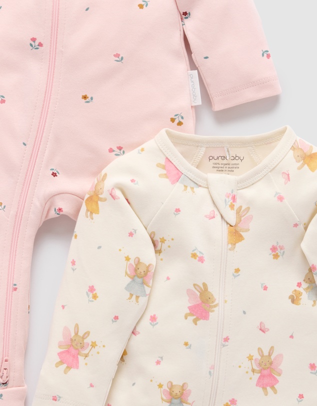 Purebaby - 2 Pack Zip Growsuit -Kids-Babies