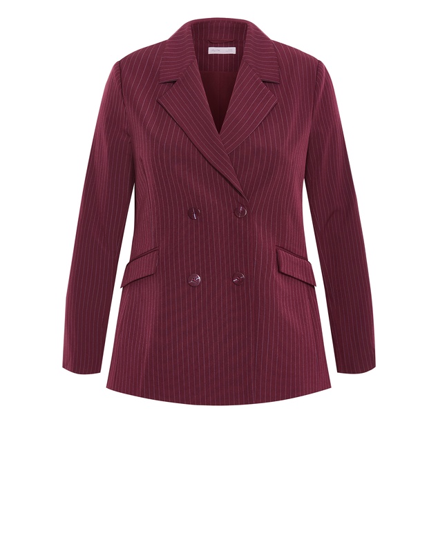 City Chic - Plus size Cora Blue Stripe Blazer - berry
