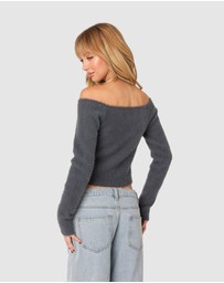 EDIKTED - Sonia Off Shoulder Fuzzy Knit Top