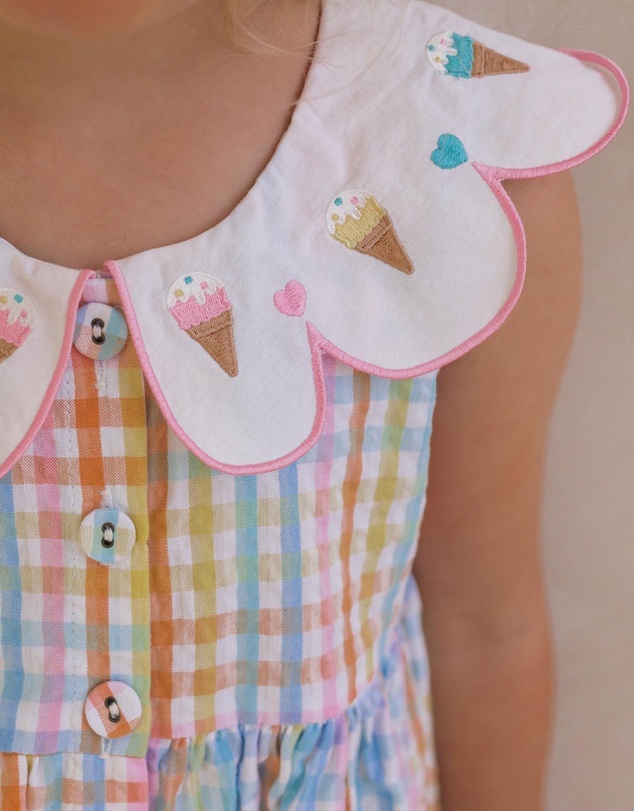 Huxbaby - Ice Cream Rainbow Check Collar Dress - Babies-Teens