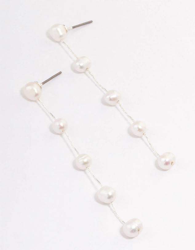 Lovisa - Silver Plated Five Freshwater Pearl Long Drop Earrings