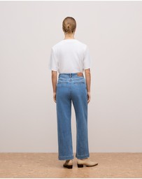 Trenery - Australian Cotton Blend Denim Tailored Pant in Mid Blue