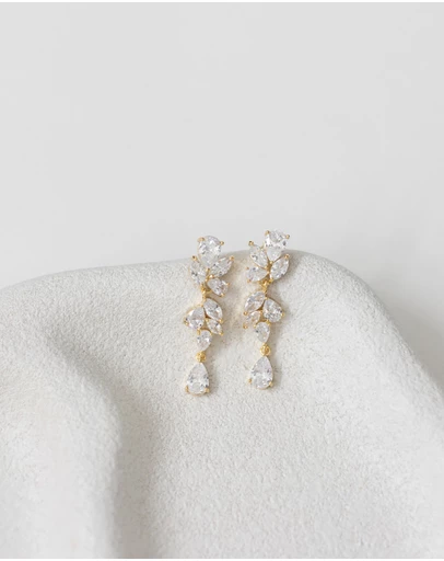 The White Collection - Clara - Gold Bridal Drop Earrings