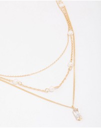 Lovisa - Gold Plated Brass Trio Pearl Baguette Layered Necklace