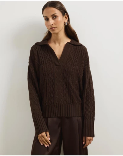 Atmos&Here - Faye Cable Knit Pullover With Collar