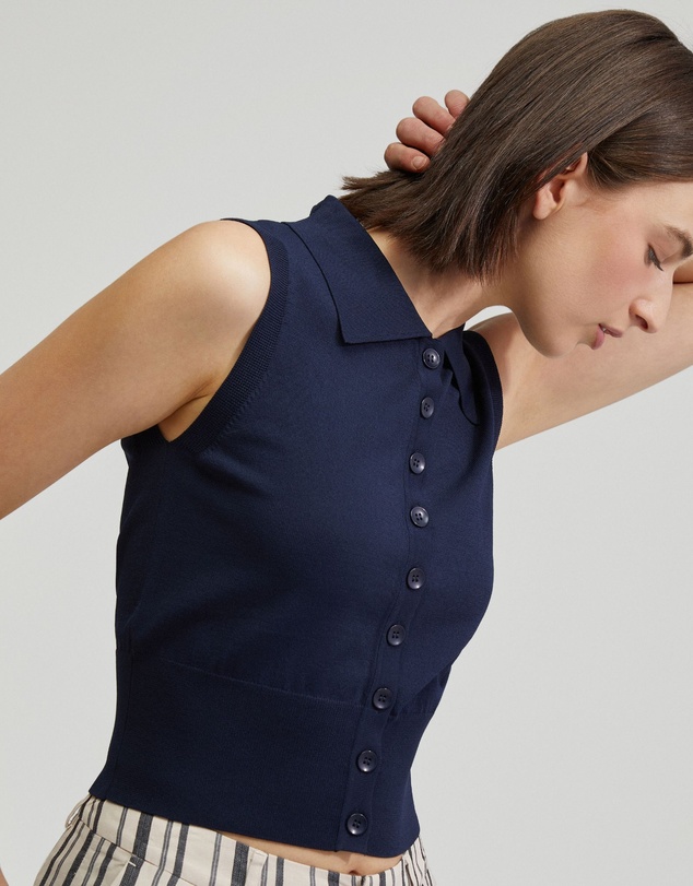 Oxford - Rae Polo Neck Buttoned Knit Top