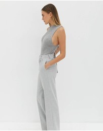 Style Addict - Mock Neck Tie Back Top - Grey