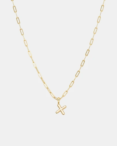 Luna Rae - Gold Vermeil - Paperclip Bubble Letter X Necklace