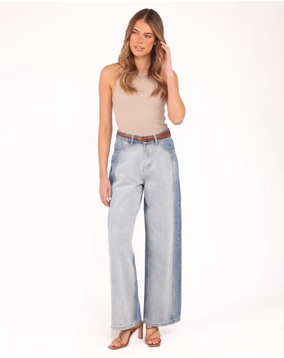 Petal & Pup - Yuri Wide Leg Jeans - Two Tone Blue