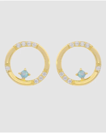 Georgini - Georgini Opal Glow Blue Created Circle Gold Earrings