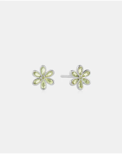 Ania Haie - Silver Mint Green Floral Stud Earrings