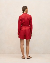 Trenery - Linen Tailored Short in Cherry Red