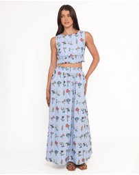 Petal & Pup - Kimora Embroidered Maxi Skirt - Blue Floral