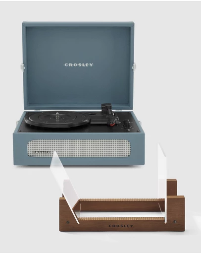 Crosley - Crosley Voyager Bluetooth Portable Turntable + Bundled Crosley Record Storage Display Stand - Washed Blue