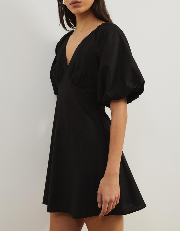 Atmos&Here - Kelly Linen Blend Puff Sleeve Mini Dress