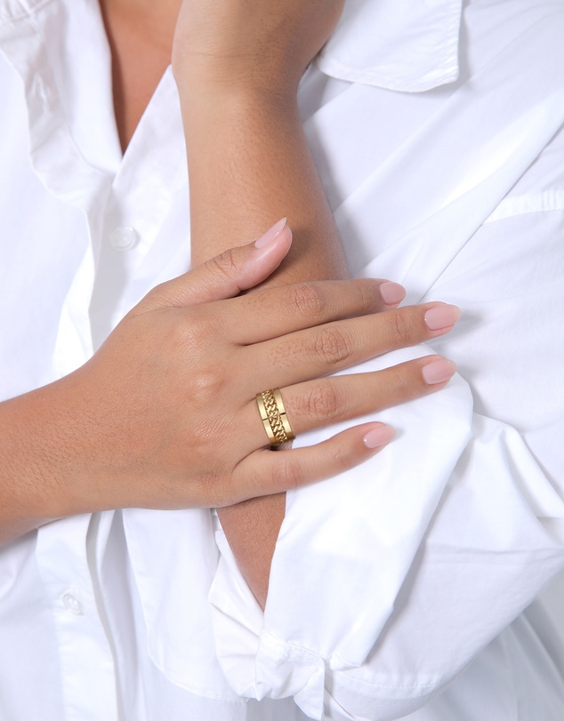 Elli Jewelry - Wide Chain Band Ring in Gold-Plated 925 Silver