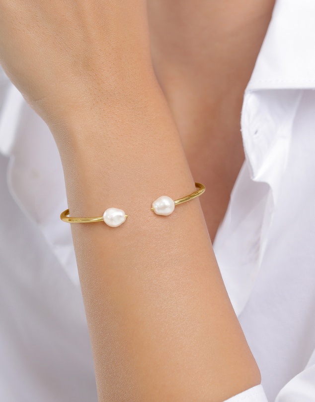 Elli Jewelry - Pearl Cuff Bracelet in Gold-Plated 925 Sterling Silver
