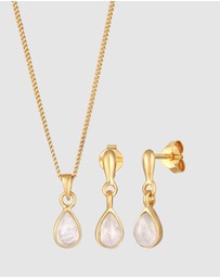 Elli Jewelry - Jewelry Set Drop Pendant Set Ear Hanger with Moonstone in 925 sterling silver gold plated