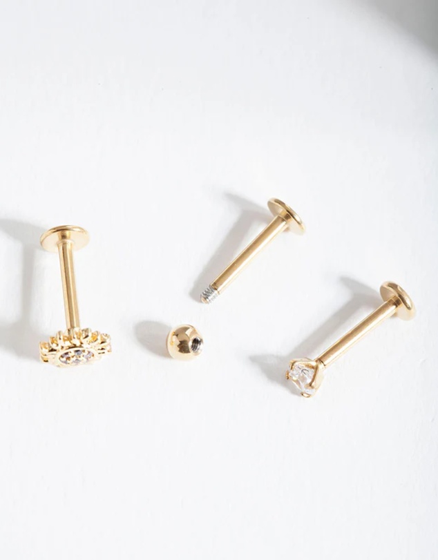 Lovisa - Gold Surgical Steel Cubic Zirconia Sun Flat Back Earring Pack
