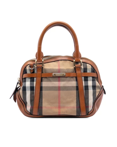 Pre-Loved by Azura Reborn - Pre-Loved Small Leather Trimmed House Check Canvas Bridle Orchard Satchel