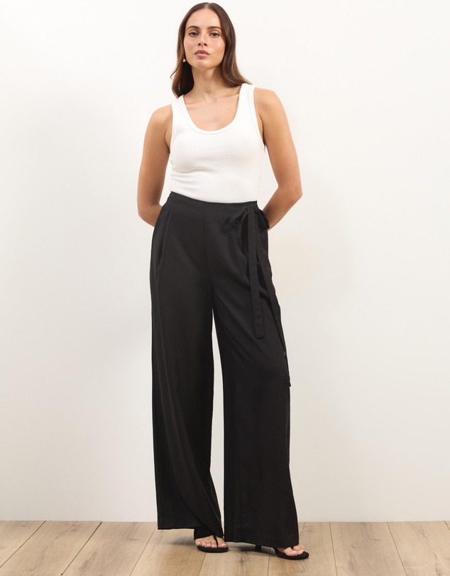 Atmos&Here - Liora Linen Blend Pants With Side Tie