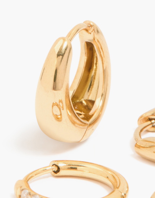 Lovisa - Waterproof Gold Plated Stainless Steel Cubic Zirconia & Chubby Huggie Earrings Set