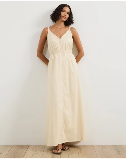 Atmos&Here - Allegra Linen Blend Button Front Maxi Dress