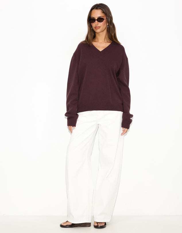 Dazie - Zara V-Neck Cotton Knit Jumper