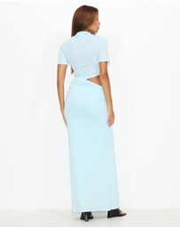 Dazie - Evening Gem Ruched Cut Out Short Sleeve Jersey Maxi Dress