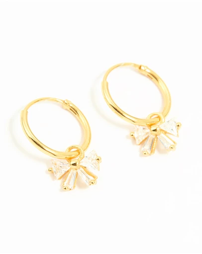 Lovisa - Gold Plated Sterling Silver Cubic Zirconia Bow Huggie Earrings