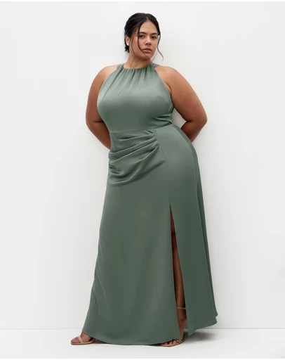 City Chic - Plus size Celina Halter Maxi Dress - sage