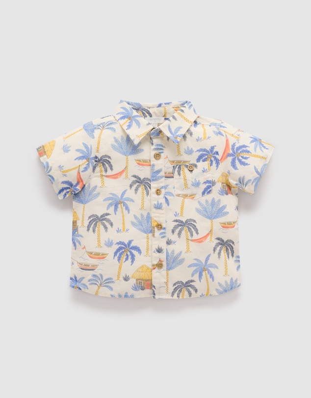 Purebaby - Palm Tree Linen Blend Shirt -Kids-Babies