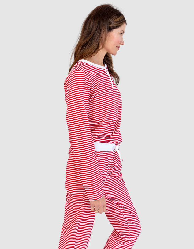 Sant And Abel - Women's Red Jersey Knit Stripe Long PJ Set