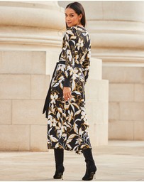 Sosandar - Floral Print Contrast Trim Midi Wrap Dress