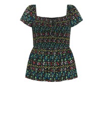 City Chic - Azure Shirred Print Top
