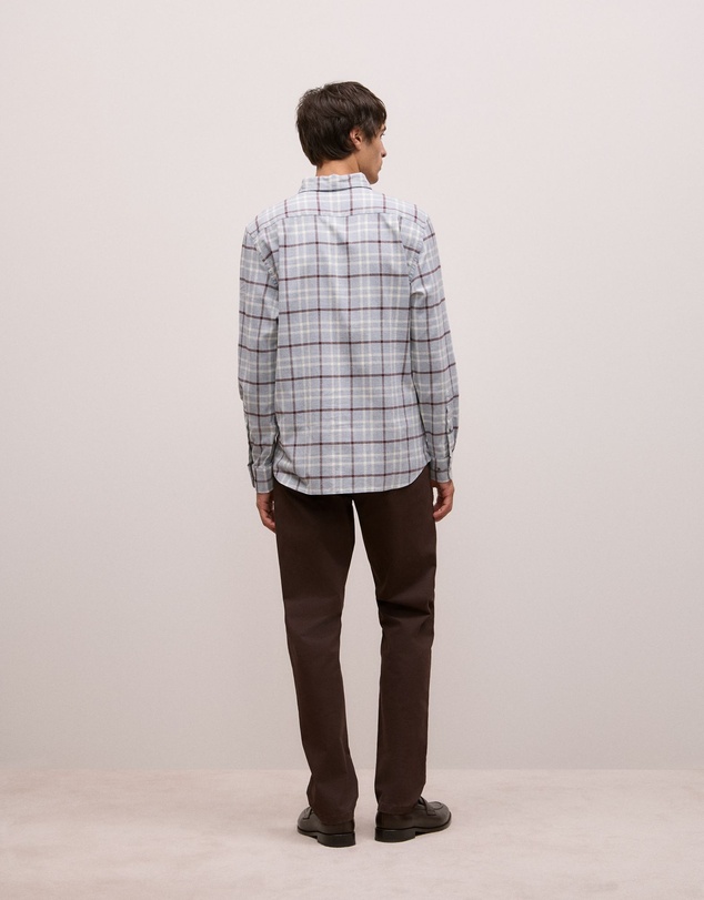 Trenery - Brushed Cotton Melange Check Shirt in Light Grey Marle