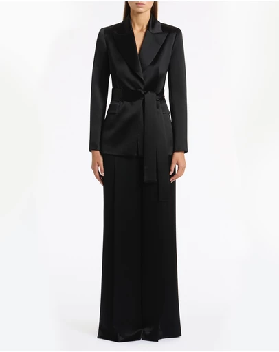 Carla Zampatti - Black Satin Acetate Tie Waist Blazer